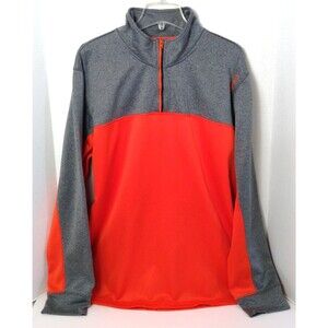 Reebok Sweatshirt Men 2XL Orange Gray 1/4 Zip Colorblock Fleece Lined Logo Warm